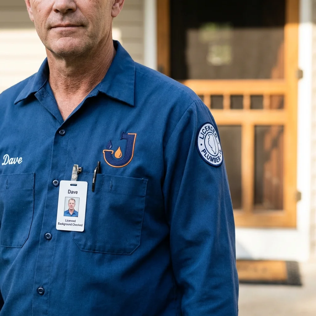 Licensed plumber showing ID badge in New Rochelle, NY