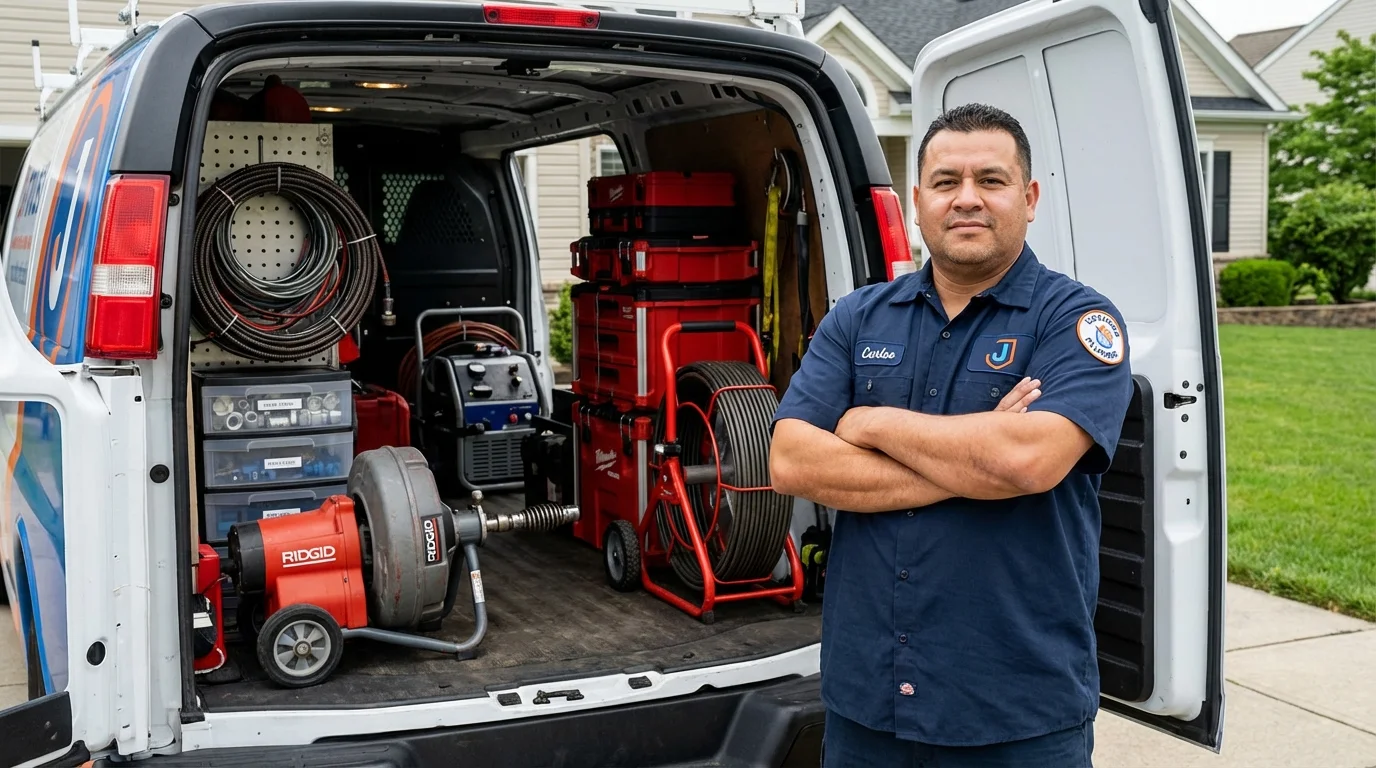 Professional drain cleaning equipment and Johns Plumbing LLC plumber in New Rochelle