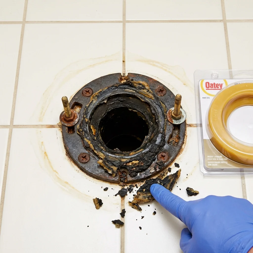 Failed wax ring showing water seepage at the base of a toilet in a New Rochelle, NY home